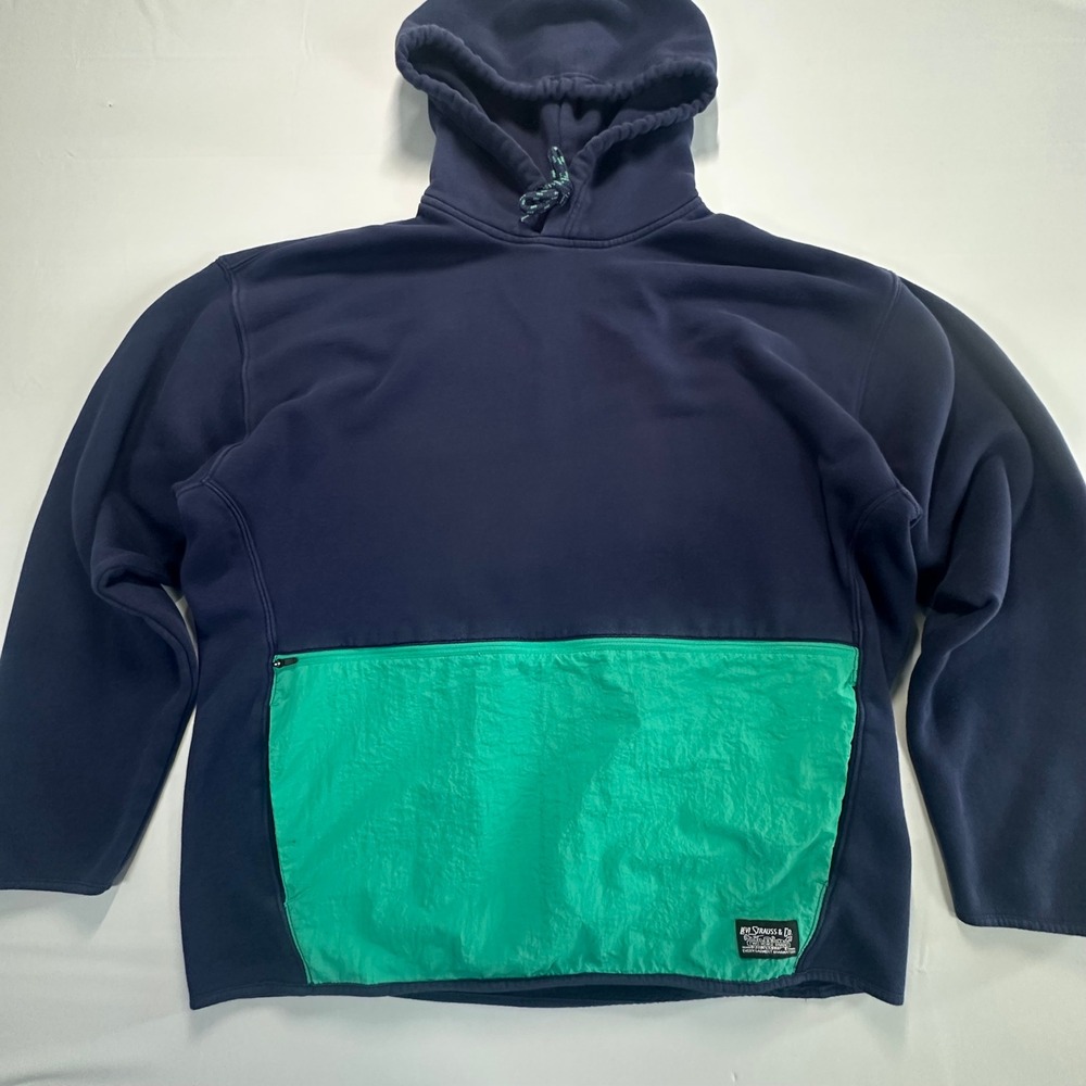 Levis Relaxed Fit Hoodie Mensβ Large Navy Blue Green Nylon Pocket Pullover